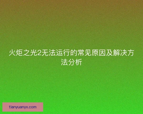 火炬之光2无法运行的常见原因及解决方法分析 火炬之光2无法运行的常见原因及解决方法分析