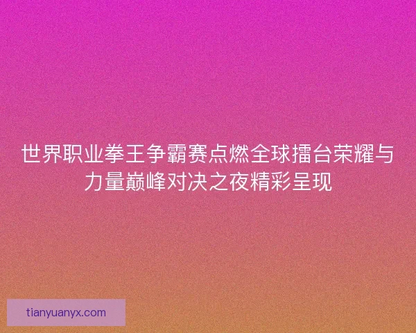 世界职业拳王争霸赛点燃全球擂台荣耀与力量巅峰对决之夜精彩呈现